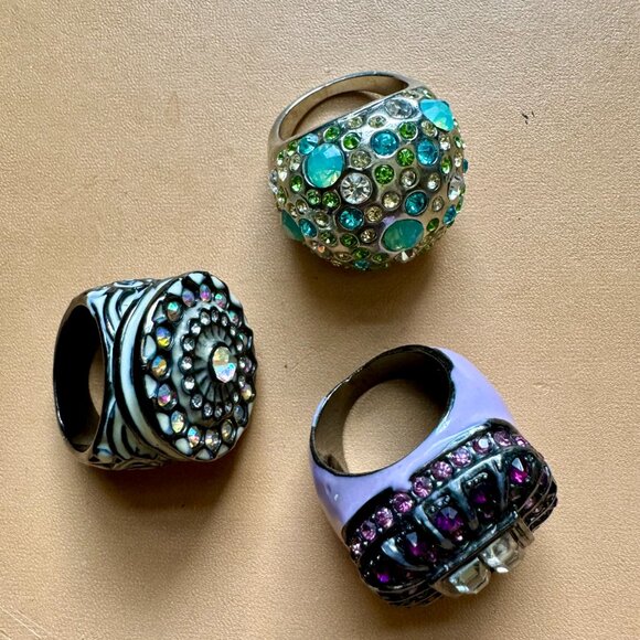 Enameled Crystal Cocktail Statement Vintage Ring Size 9 - Picture 8 of 9